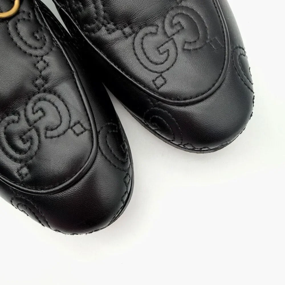 GUCCI Black Embossed Jumbo GG Leather Horsebit Jordaan Loafer Size 38 Flat